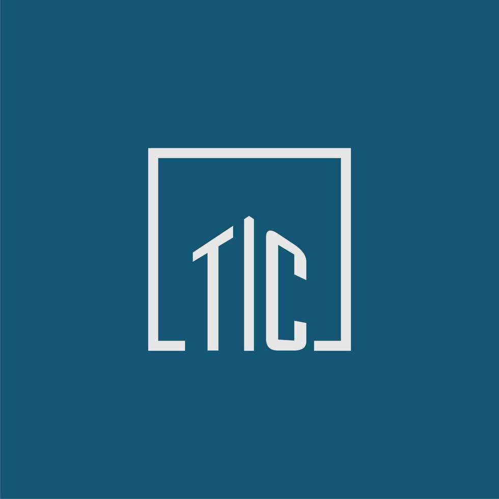 tc iniziale monogramma logo vero tenuta nel rettangolo stile design vettore