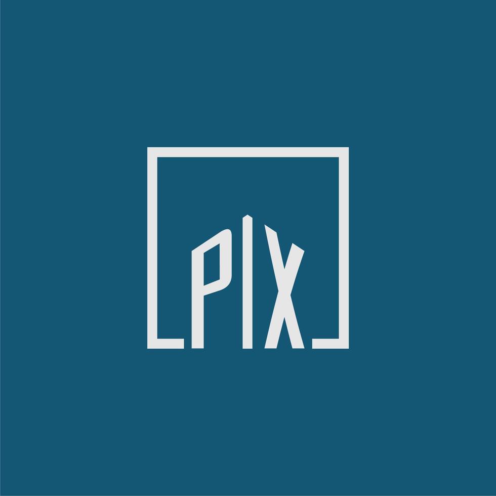 px iniziale monogramma logo vero tenuta nel rettangolo stile design vettore