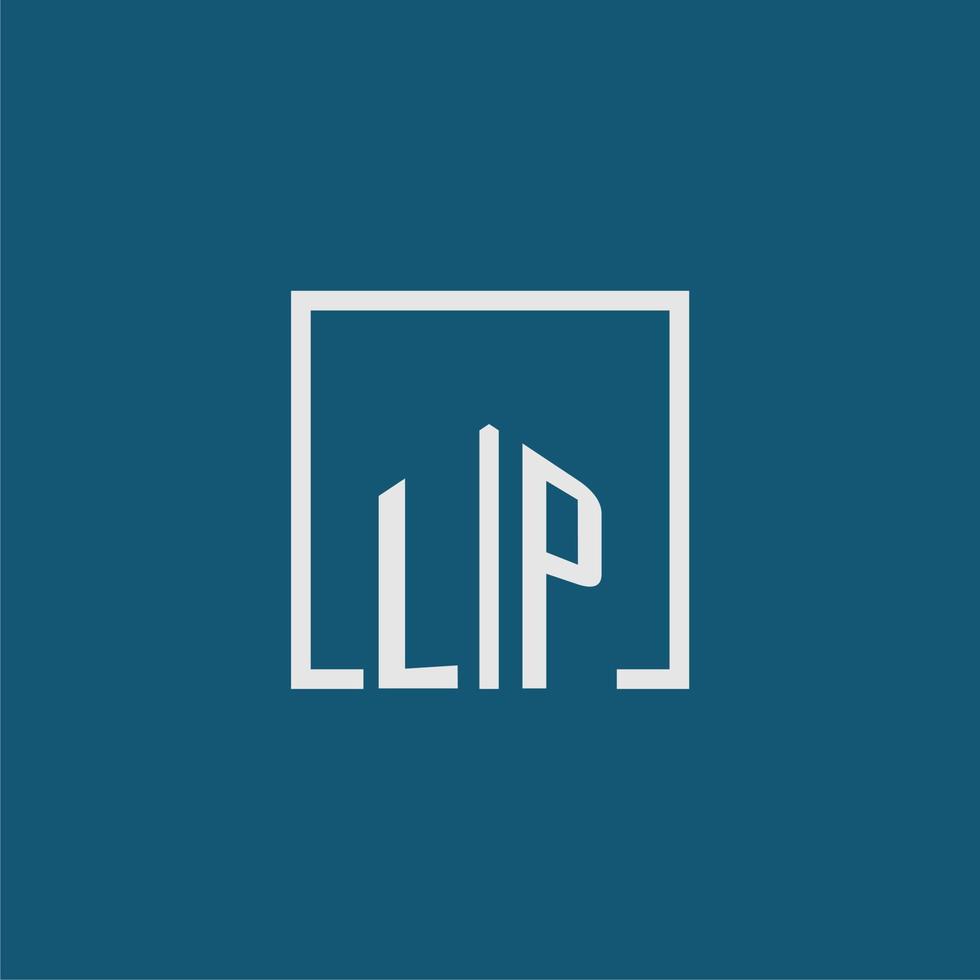 lp iniziale monogramma logo vero tenuta nel rettangolo stile design vettore