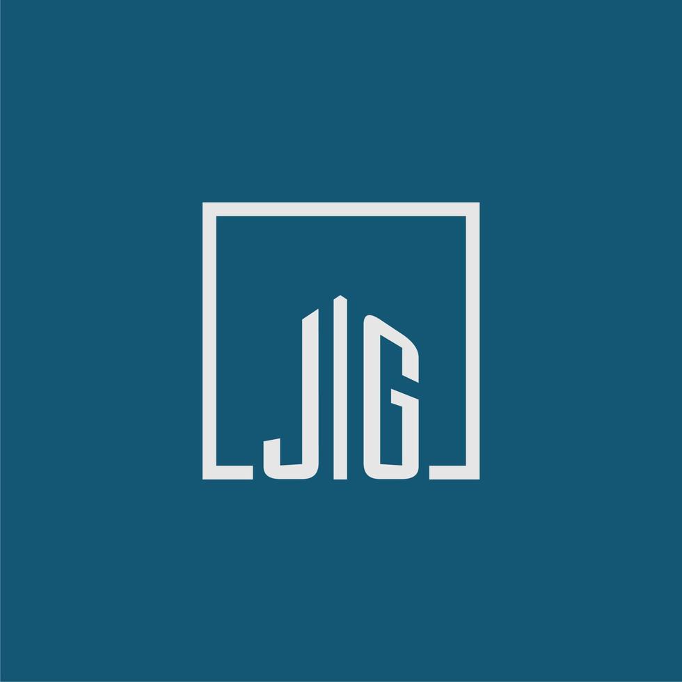 jg iniziale monogramma logo vero tenuta nel rettangolo stile design vettore