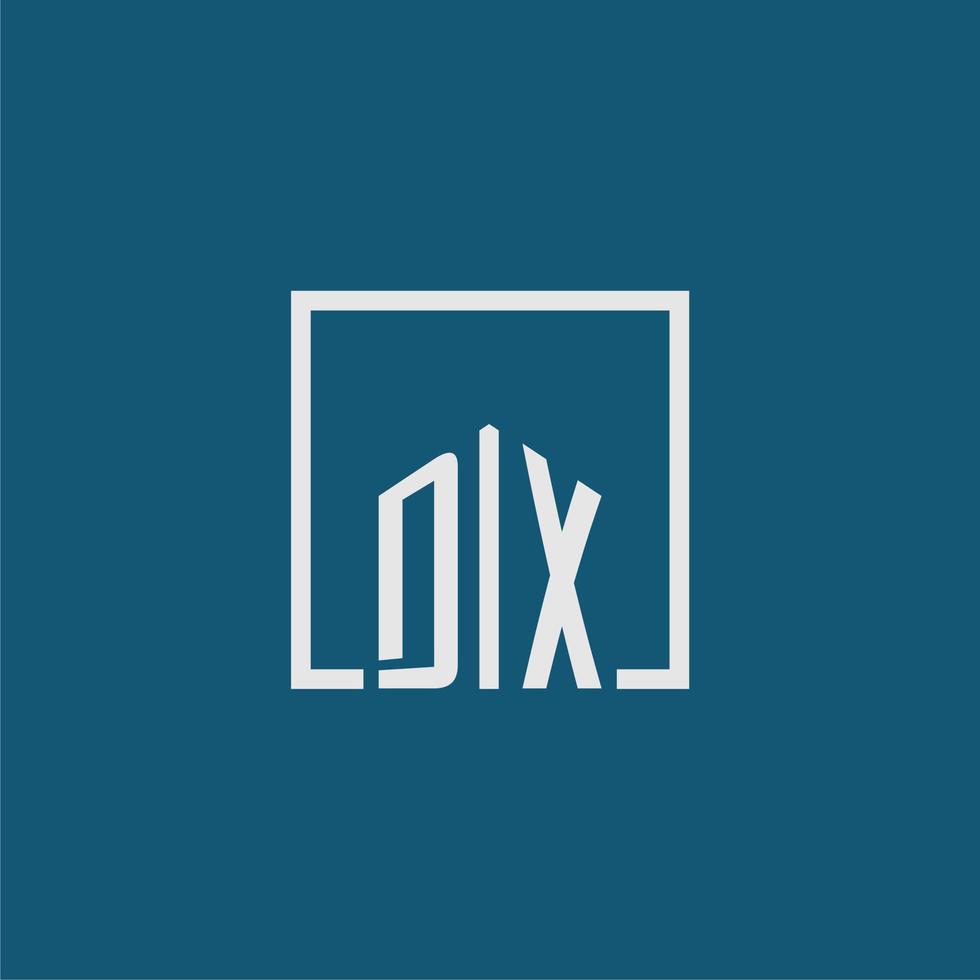 dx iniziale monogramma logo vero tenuta nel rettangolo stile design vettore