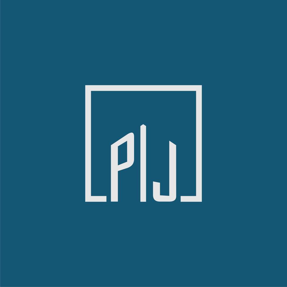 pj iniziale monogramma logo vero tenuta nel rettangolo stile design vettore