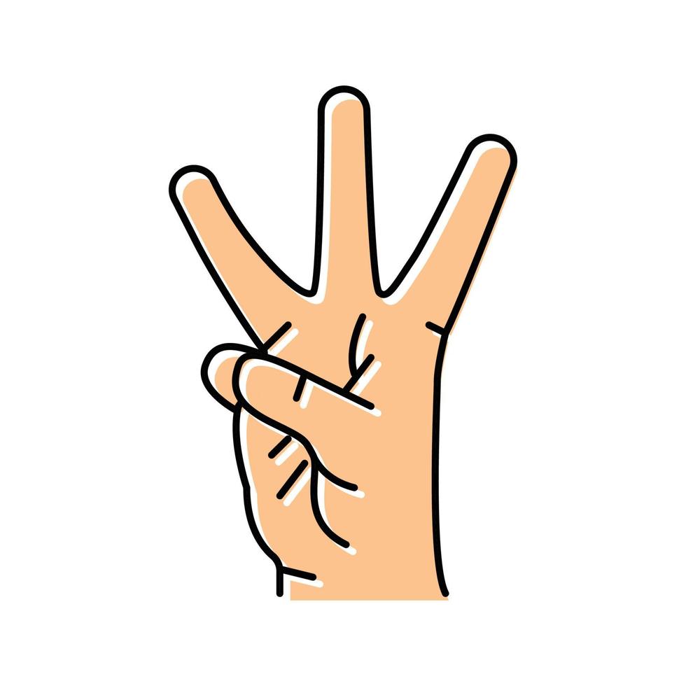 tre numero mano gesto colore icona vettore illustrazione