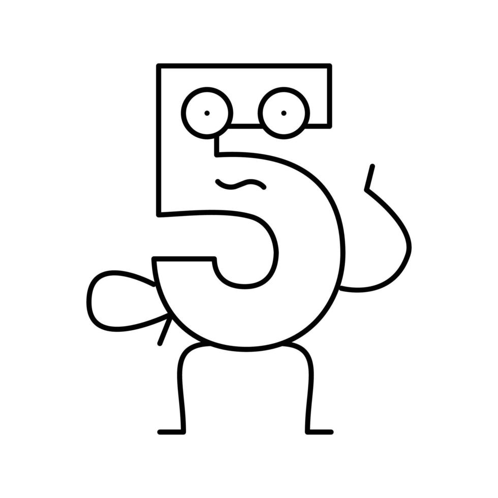 cinque numero personaggio linea icona vettore illustrazione