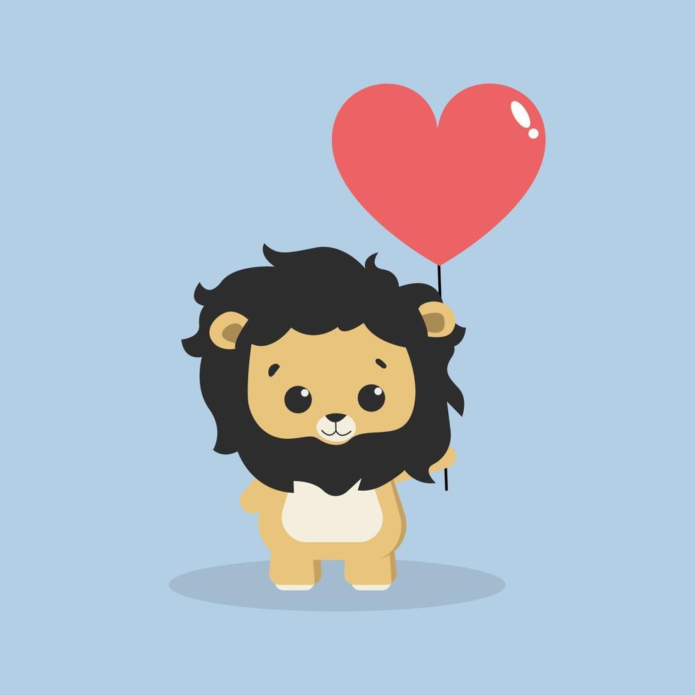 illustrazione grafica vettoriale leone carino tenendo il cuore ballon