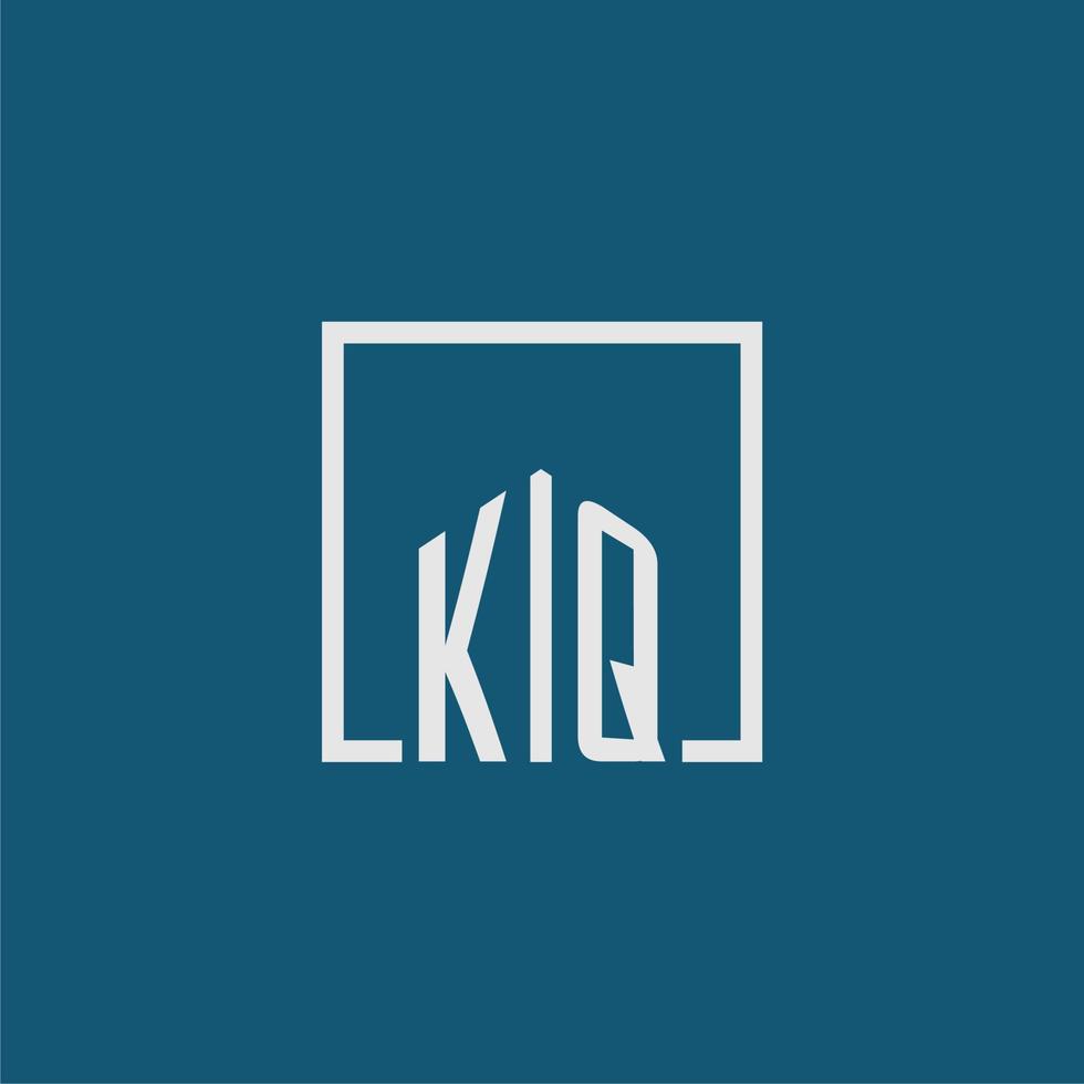 kq iniziale monogramma logo vero tenuta nel rettangolo stile design vettore