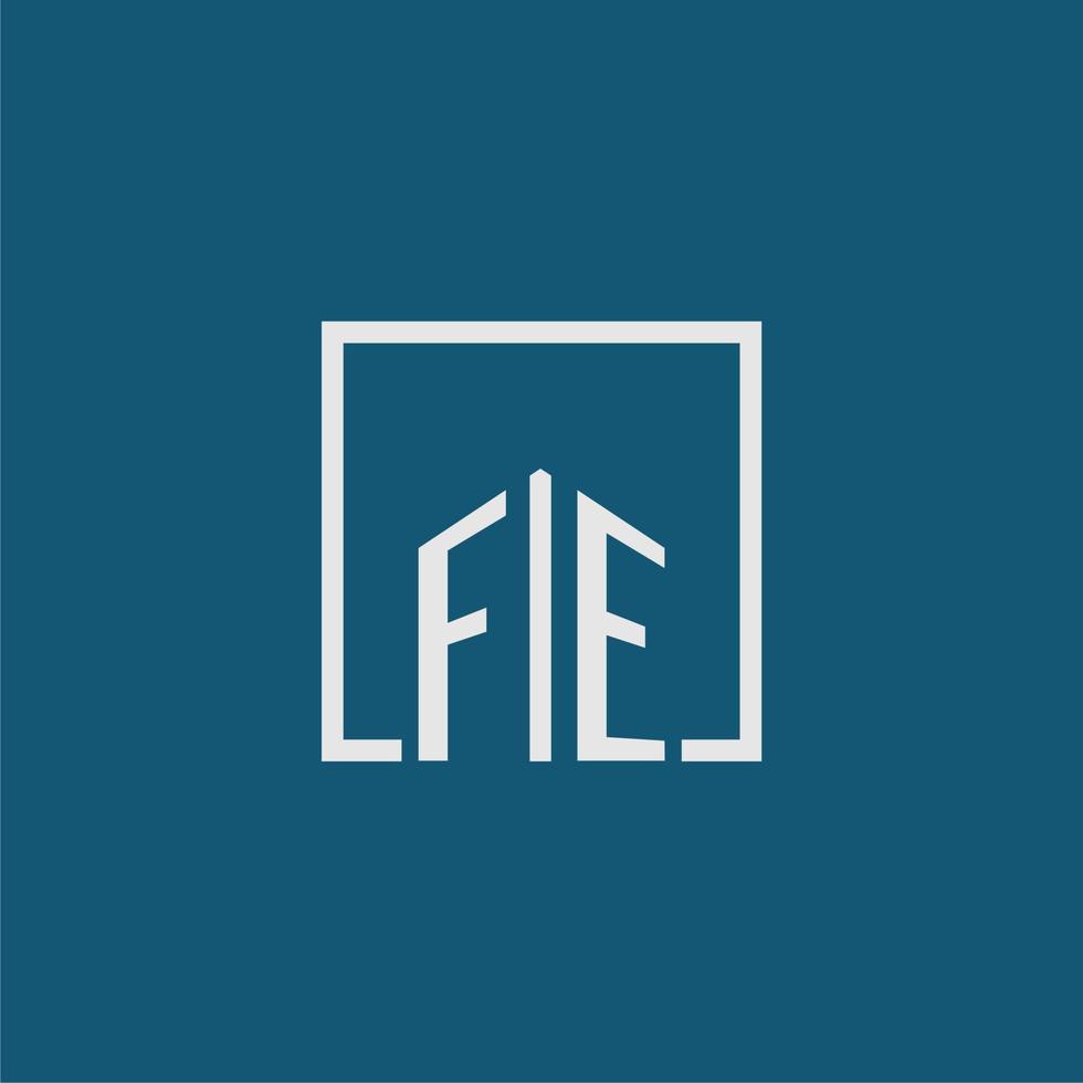 fe iniziale monogramma logo vero tenuta nel rettangolo stile design vettore