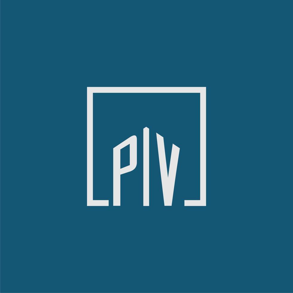 pv iniziale monogramma logo vero tenuta nel rettangolo stile design vettore