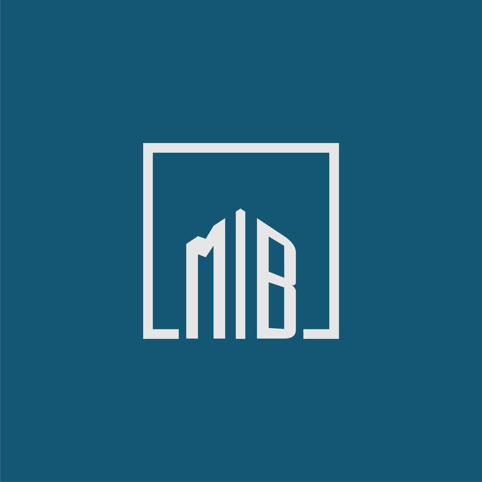 mb iniziale monogramma logo vero tenuta nel rettangolo stile design vettore