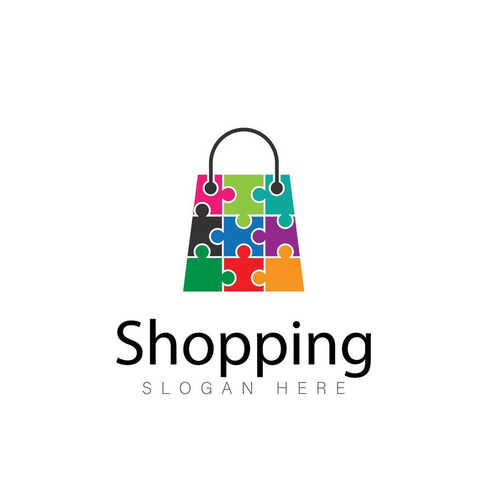 puzzle astratto shopping Borsa. astratto shopping logo. in linea negozio logo. vettore