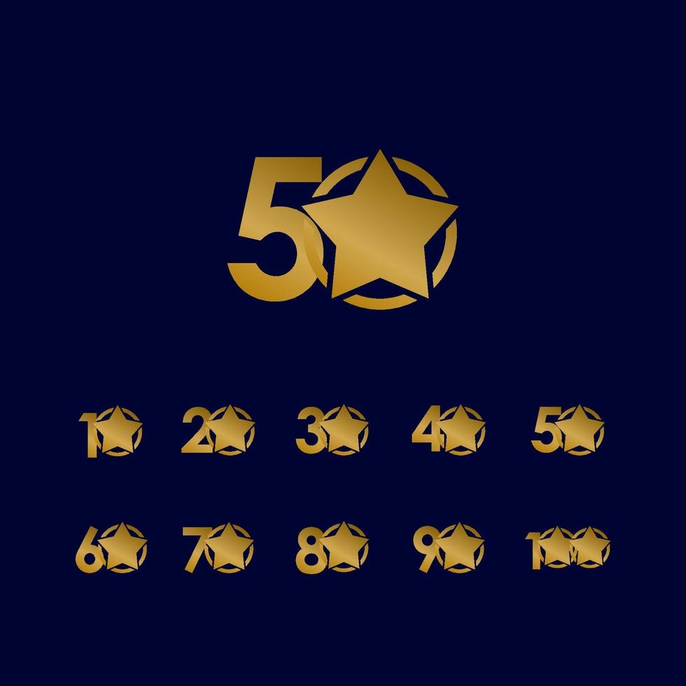 Illustrazione di progettazione del modello di vettore di celebrazione dell'oro della stella di anniversario di 50 anni