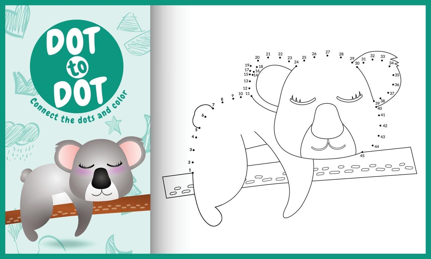 collega il gioco di puntini per bambini e la pagina da colorare con un'illustrazione di un simpatico koala vettore