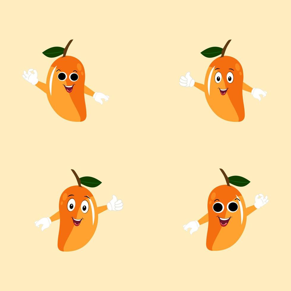 Mango personaggio design. kawaii Mango personaggi vettore illustrazione di carino cartone animato, uso loro come adesivi, modelli, maglietta disegni, frutta logo, tutti stampato media, cartoni animati, eccetera