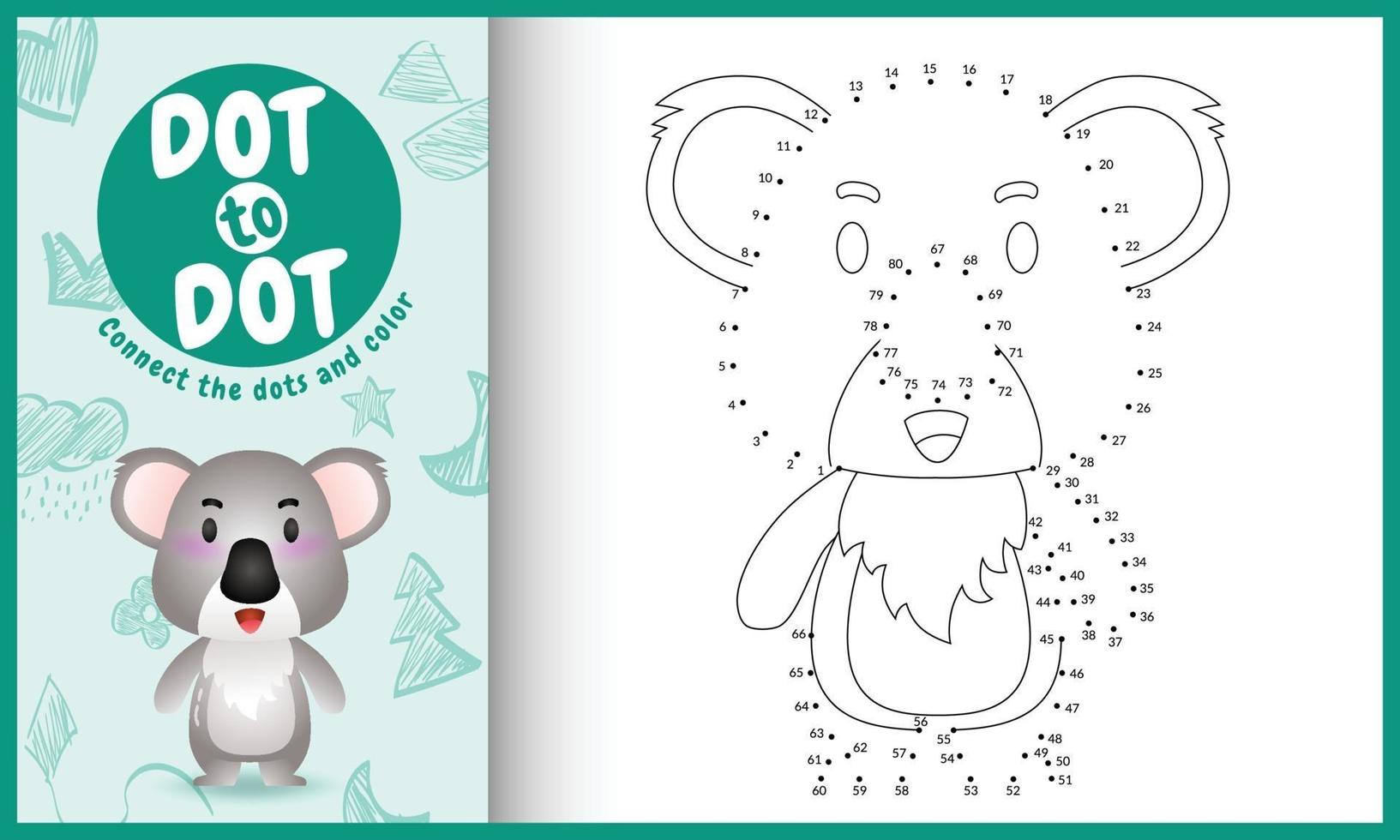 collega il gioco di puntini per bambini e la pagina da colorare con un'illustrazione di un simpatico koala vettore