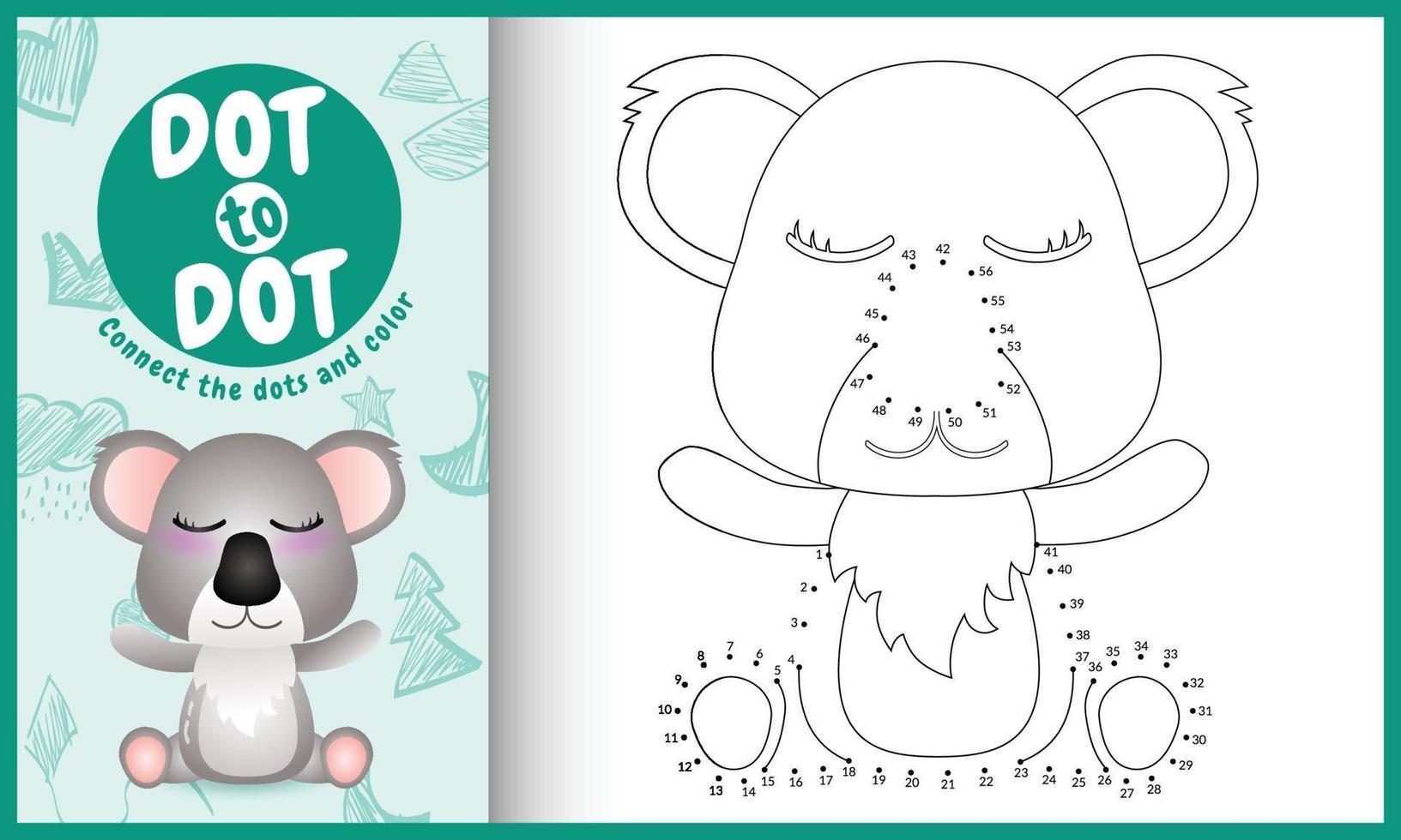 collega il gioco di puntini per bambini e la pagina da colorare con un'illustrazione di un simpatico koala vettore