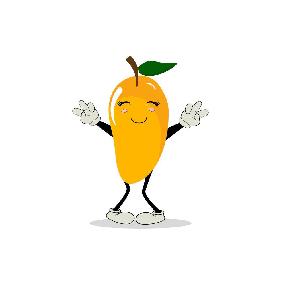 Mango personaggio design. kawaii Mango personaggi vettore illustrazione di carino cartone animato, uso loro come adesivi, modelli, maglietta disegni, frutta logo, tutti stampato media, cartoni animati, eccetera