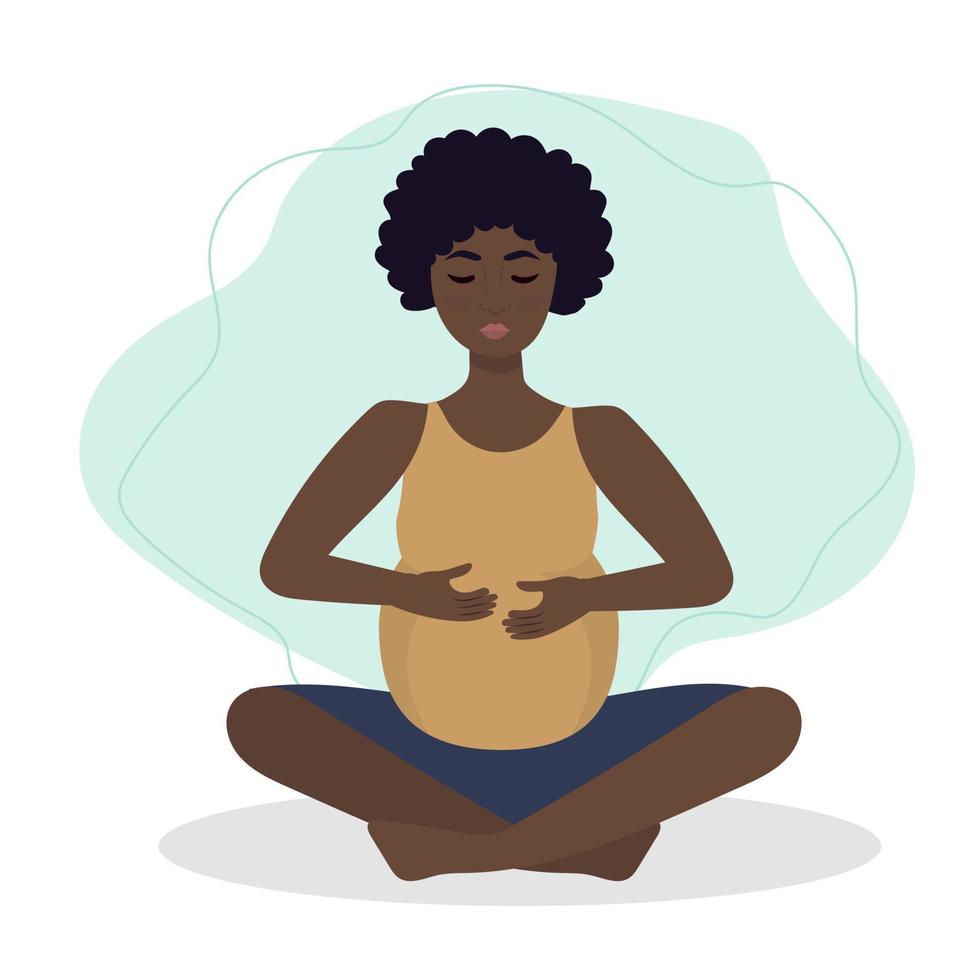 incinta donna esercizio yoga. illustrazione nel piatto cartone animato stile, concetto illustrazione per salutare stile di vita, sport, esercizio. vettore