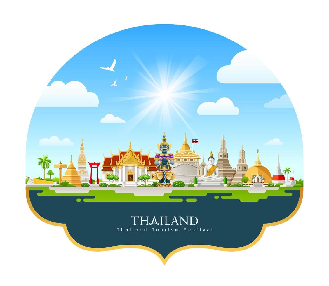 Tailandia architettura turismo Festival design su nube e cielo su blu sfondo, eps 10 vettore illustrazione