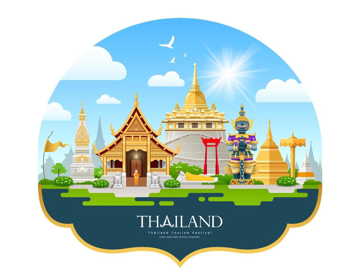 Tailandia edificio punto di riferimento bellissimo sfondo, vettore illustrazione