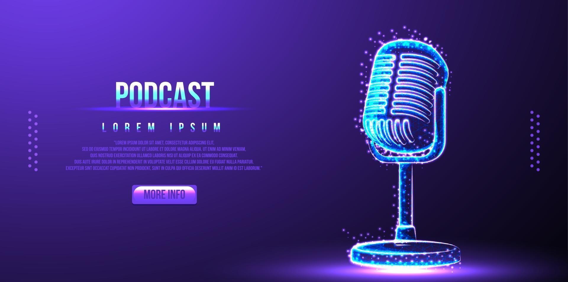 podcast, microfono. design wireframe low poly vettore
