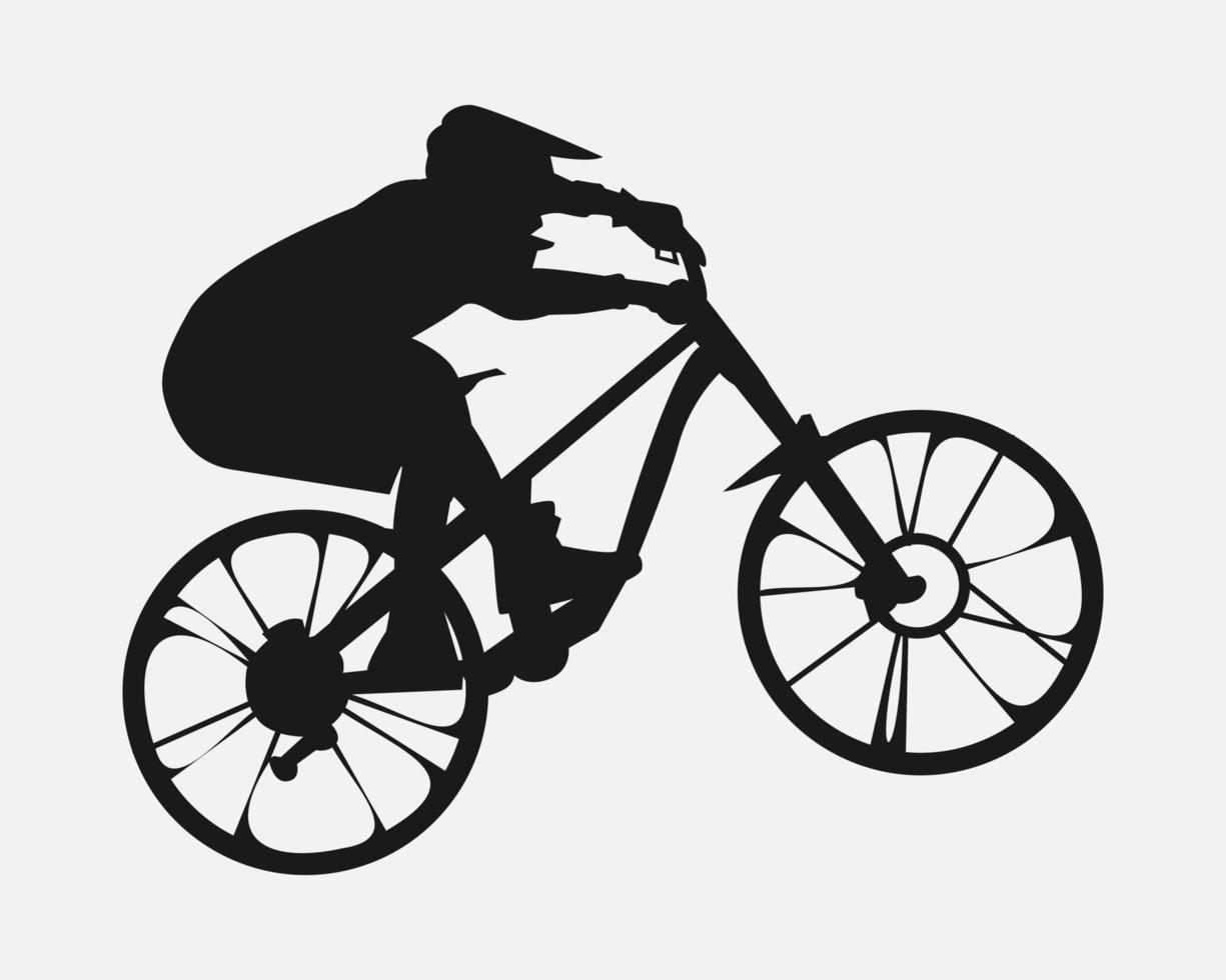 montagna motociclista fare saltare. silhouette vettore. ciclista, corridore, discesa concetto. adatto per maglietta disegno, Stampa, manifesto, etichetta, per personale uso, regalo, ciclista Comunità. vettore