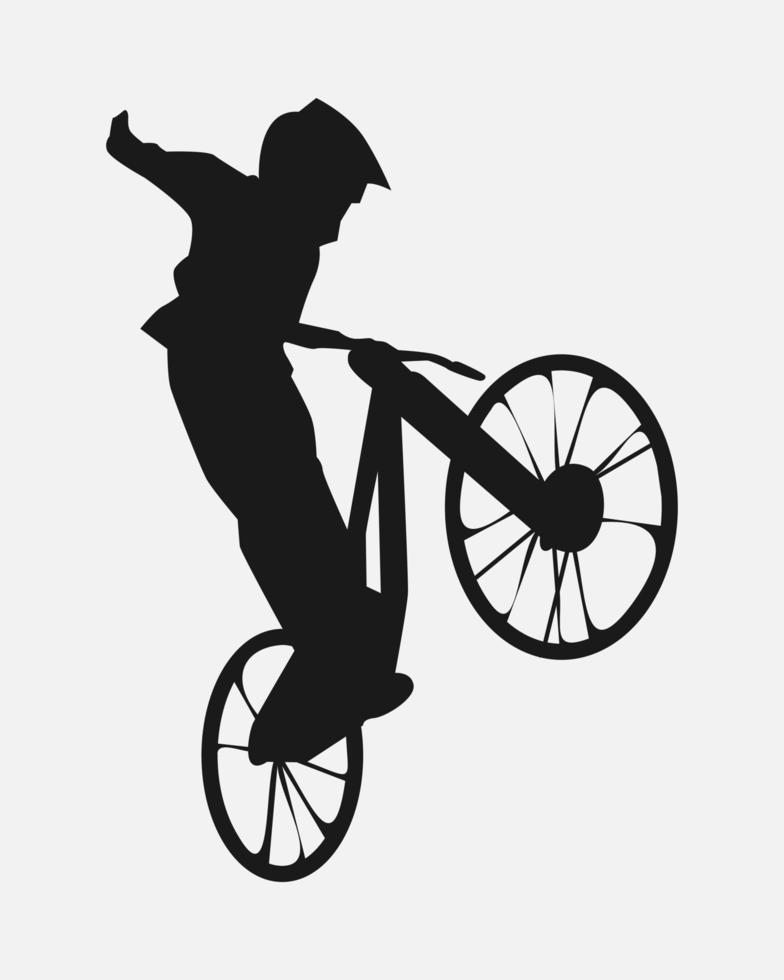 montagna motociclista fare saltare. silhouette vettore. ciclista, corridore, discesa concetto. adatto per maglietta disegno, Stampa, manifesto, etichetta, per personale uso, regalo, ciclista Comunità. vettore