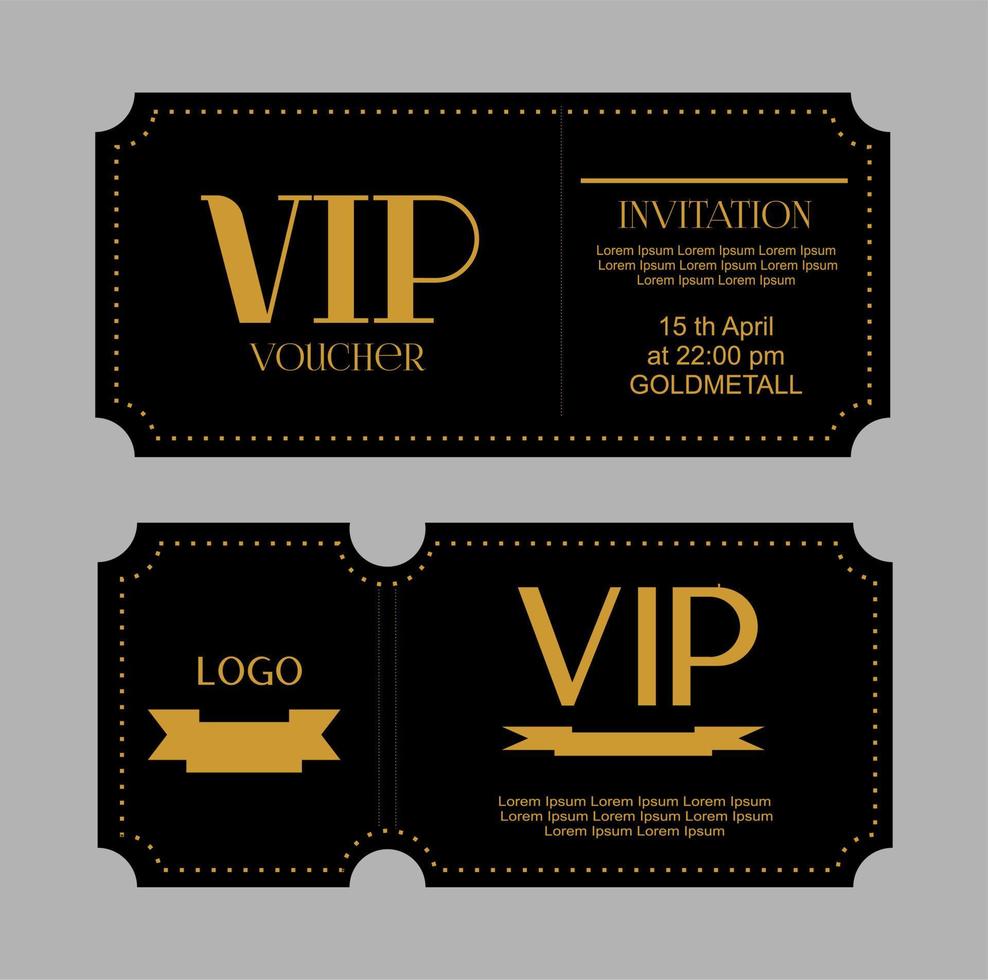 vip voucher; tagliando. nero e oro. d'oro lettere. vettore