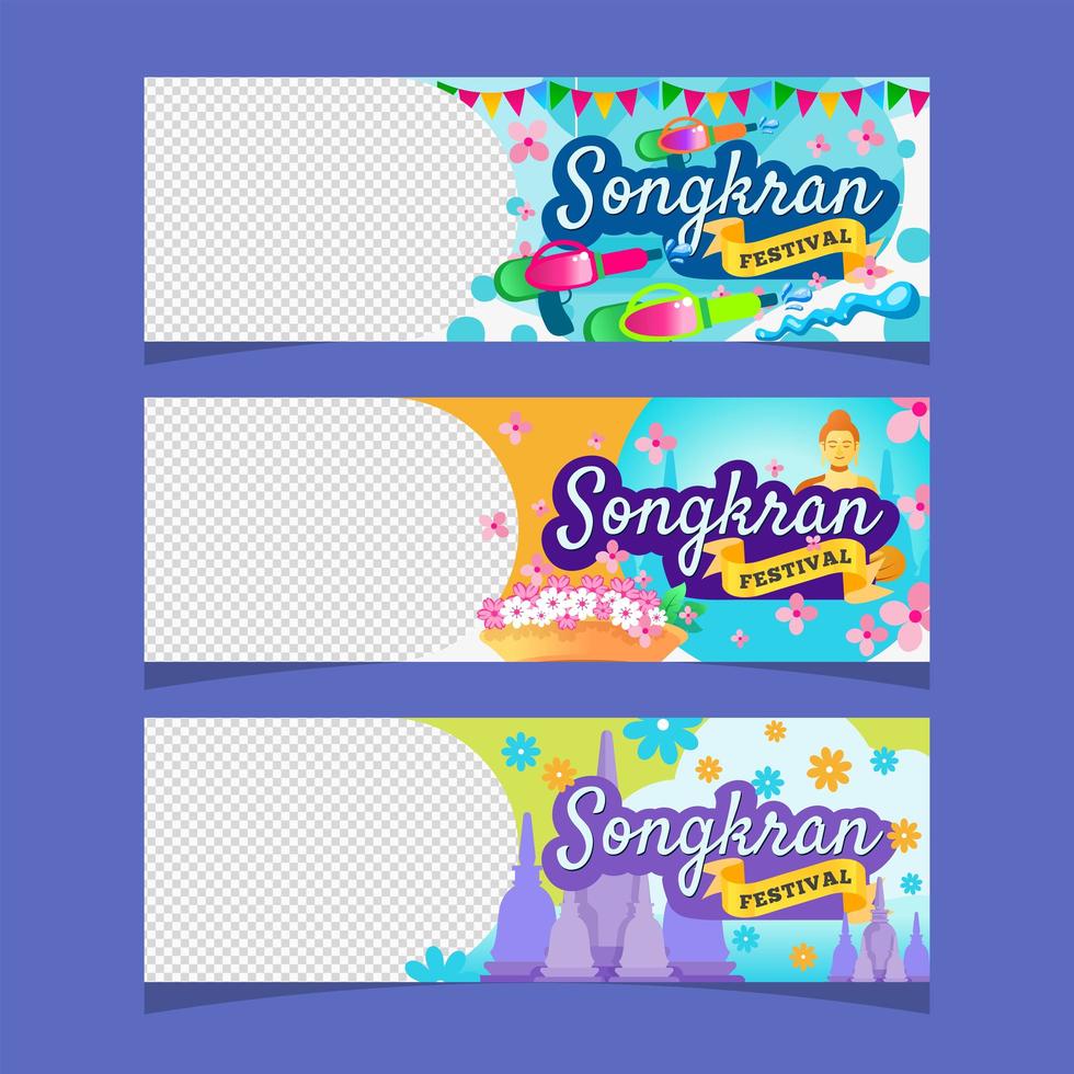 set di banner del festival thailandese di songkran vettore