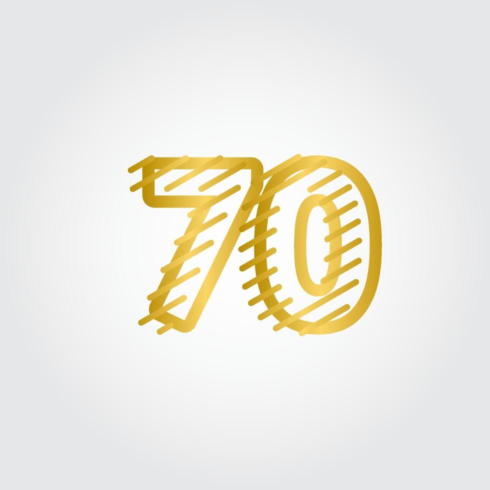 70 anni anniversario gold line design logo template vettoriale illustrazione
