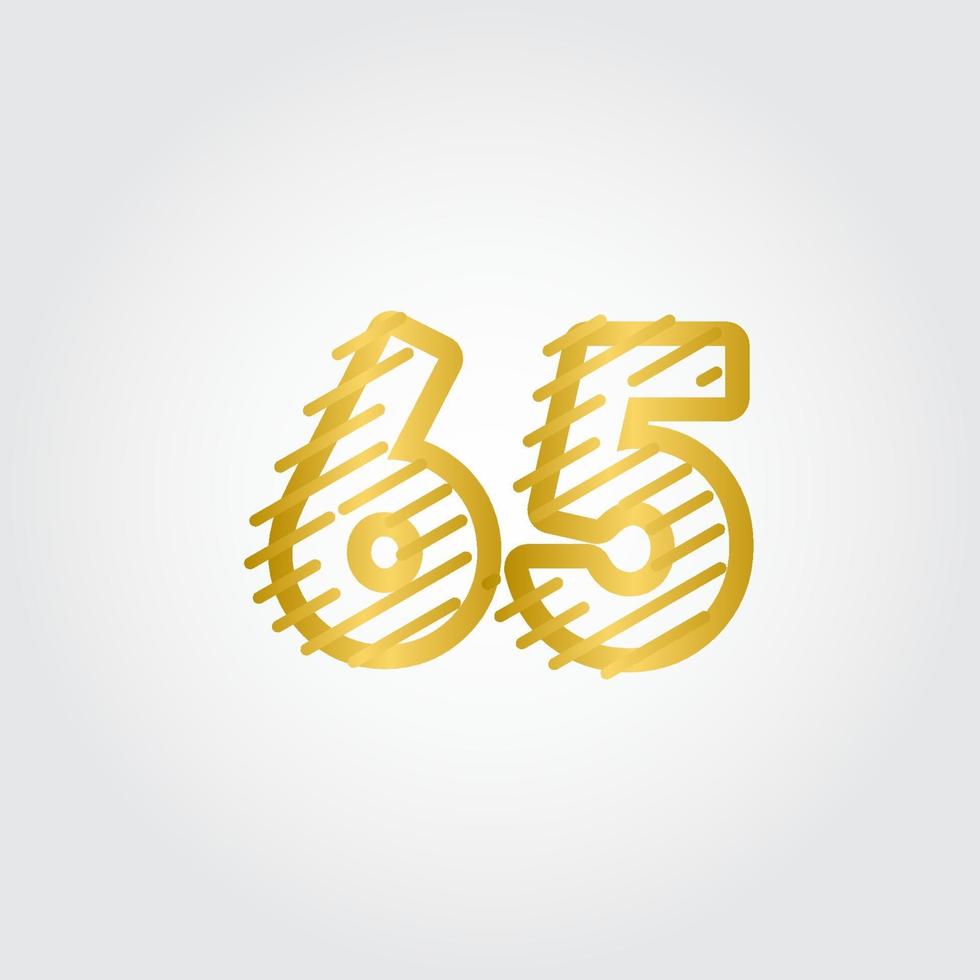 65 anni anniversario gold line design logo template vettoriale illustrazione