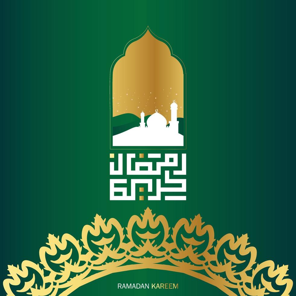 gratuito Ramadan kareem Arabo calligrafia con moschea sfondo. islamico mese di Ramadan nel Arabo logo saluto design vettore