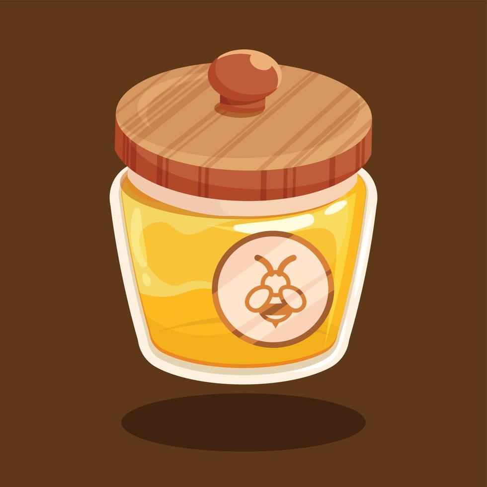premio d'oro giallo miele nel bicchiere vaso con di legno berretto e ape etichetta vettore illustrazione