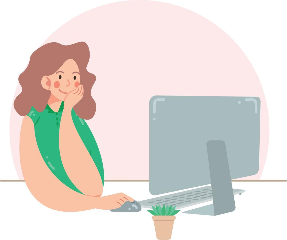 giovane donna lavori a il computer vettore