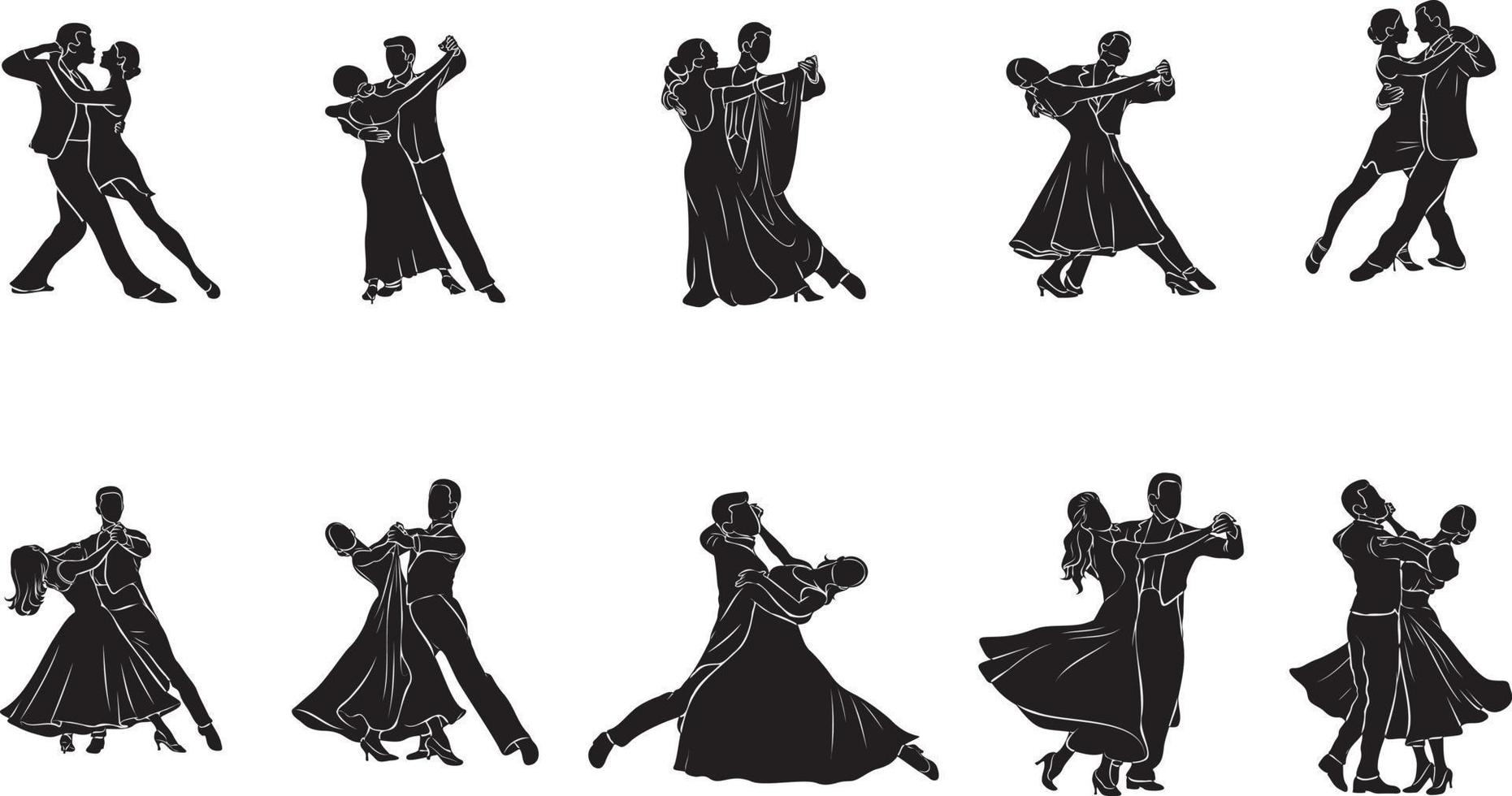 danza nel sala da ballo silhouette. vettore