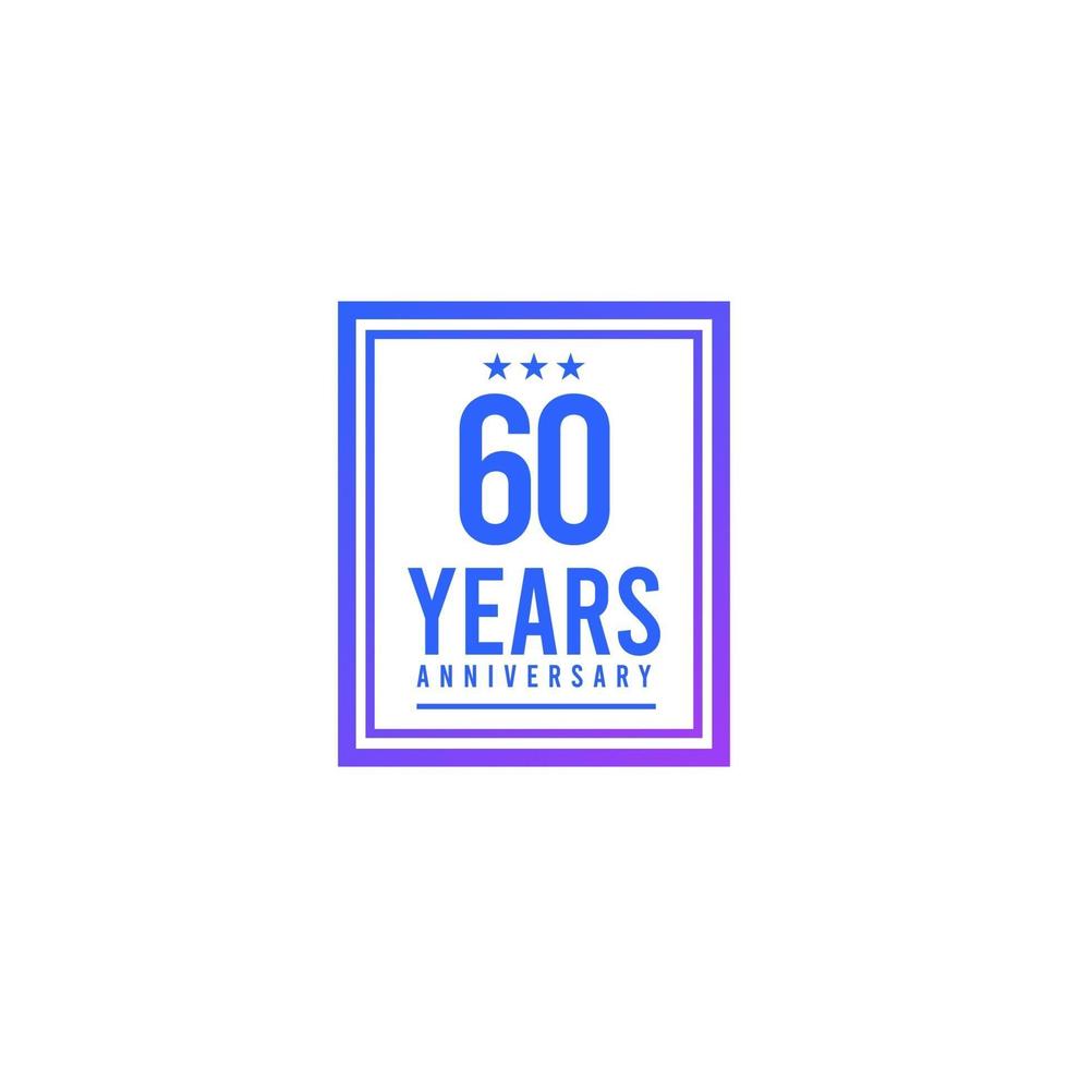 Illustrazione del modello di vettore di logo di progettazione del quadrato blu di anniversario di 60 anni