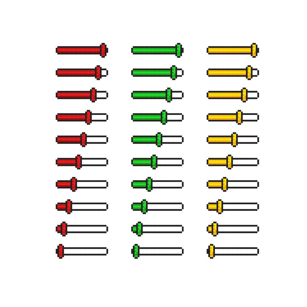 diapositiva menù con diverso colore nel pixel arte stile vettore