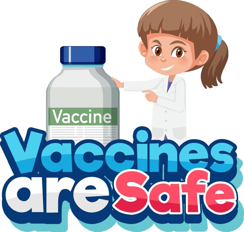 il vaccino è un carattere sicuro con il medico che tiene la bottiglia del vaccino vettore