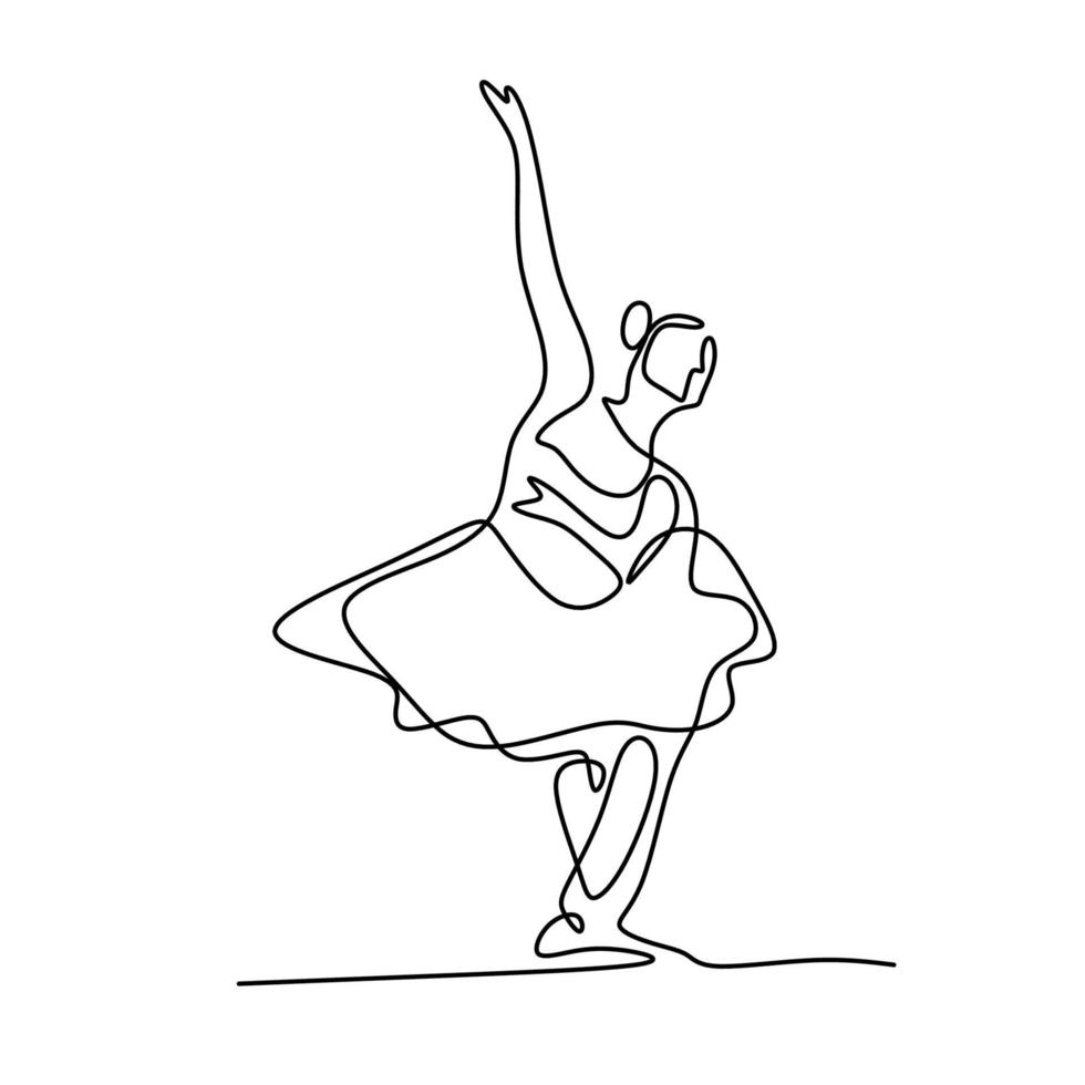 una sola linea di disegno bella donna ballerina. bella ballerina mostra lo stile di movimento della danza. personaggio femminile che balla sul palco. logo di concetto di ballerino minimalista di bellezza. illustrazione vettoriale