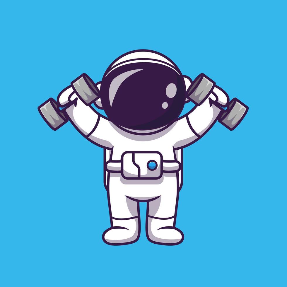 carino astronauta sollevamento manubrio cartone animato vettore icona illustrazione. scienza sport icona concetto isolato premio vettore. piatto cartone animato stile