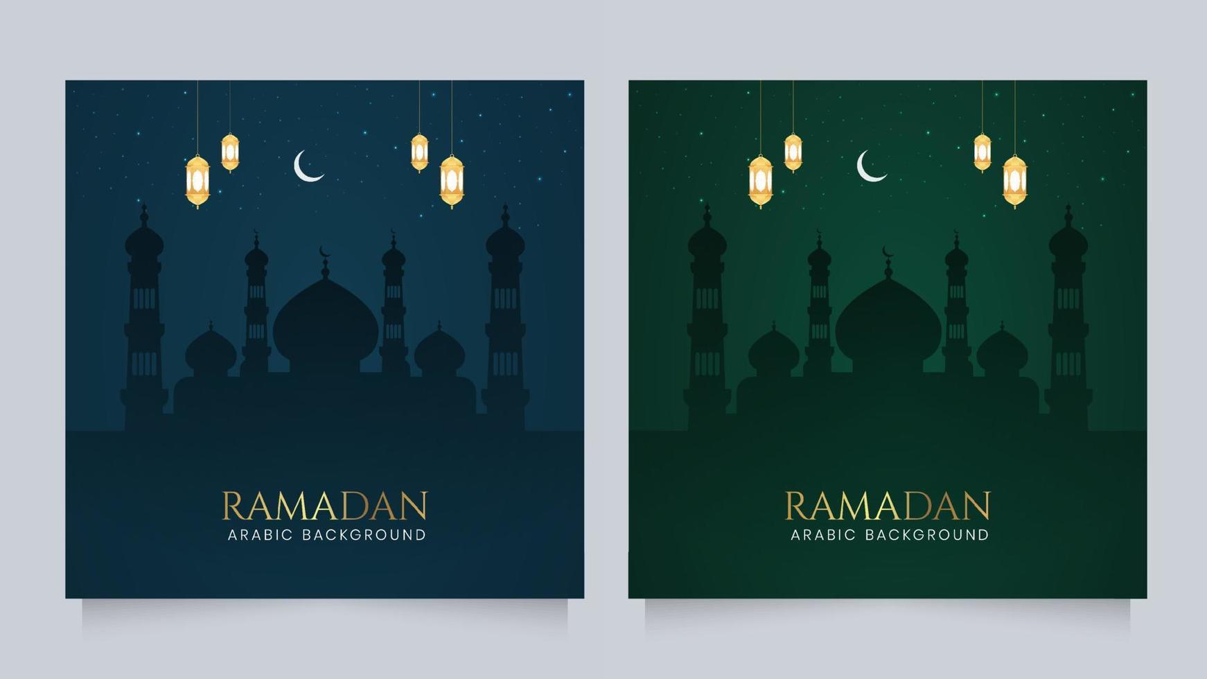 Ramadan islamico Arabo verde e blu sfondo con moschea e geometrico modello confine vettore
