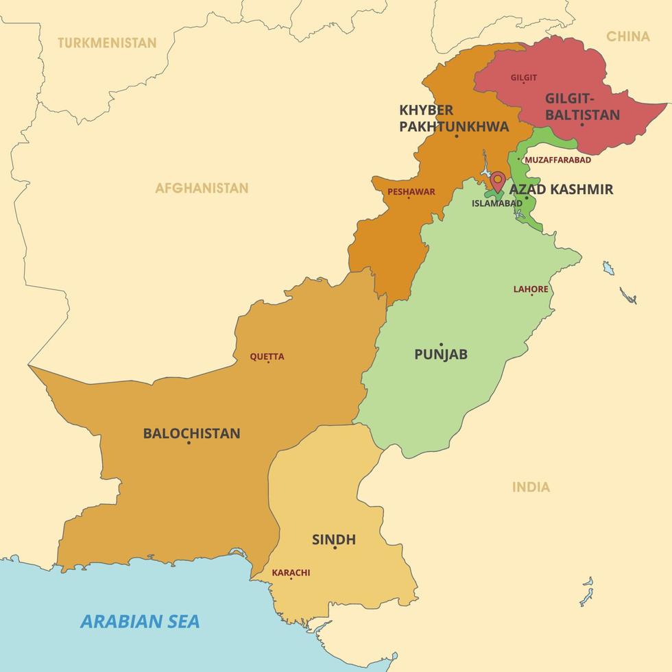 dettagliato nazione carta geografica di Pakistan vettore