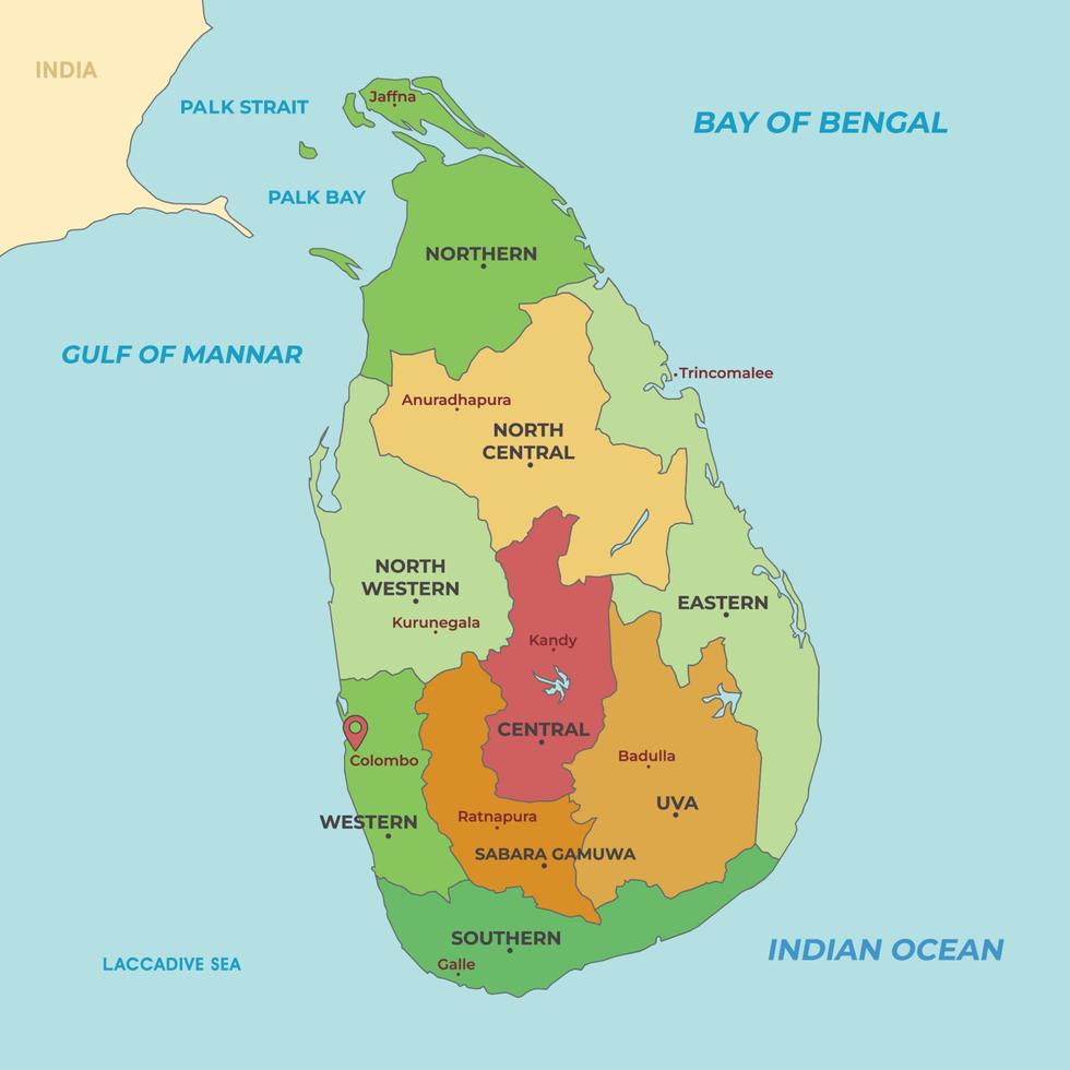 dettagliato nazione carta geografica di sri lanka vettore