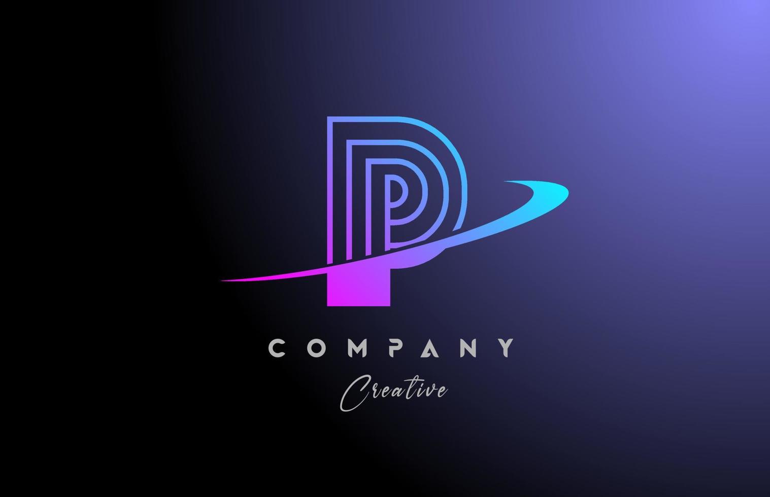 rosa blu p alfabeto lettera logo icona design con svolazzare. creativo linea modello per azienda e attività commerciale vettore