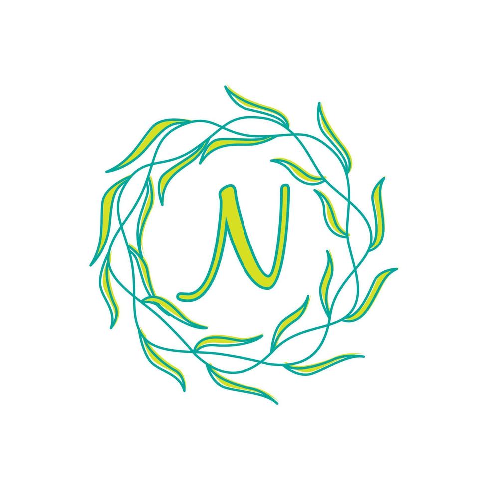 lettera n con circolare verde foglia logo vettore icona simbolo illustrazione design modello