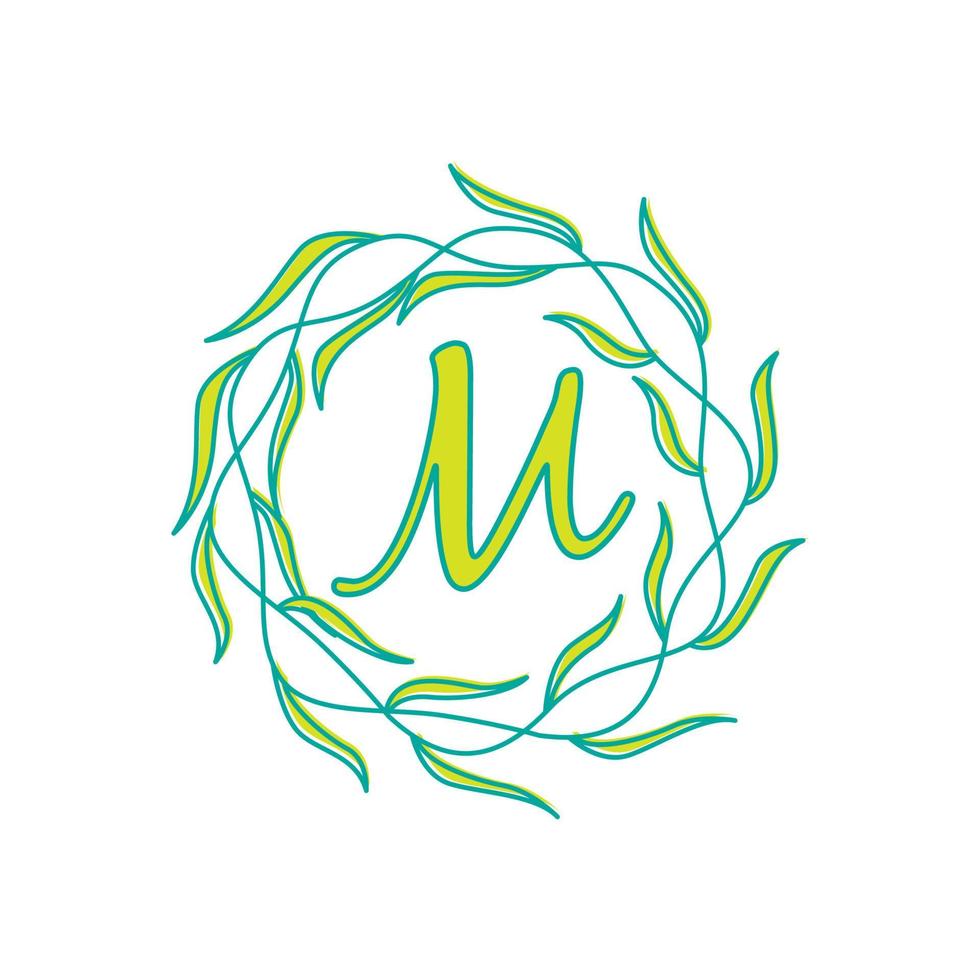 lettera m con circolare verde foglia logo vettore icona simbolo illustrazione design modello