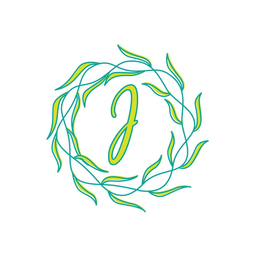 lettera j con circolare verde foglia logo vettore icona simbolo illustrazione design modello