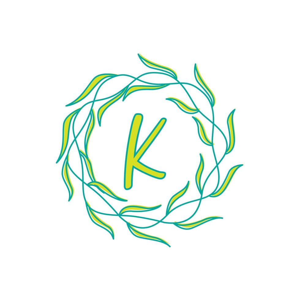 lettera K con circolare verde foglia logo vettore icona simbolo illustrazione design modello