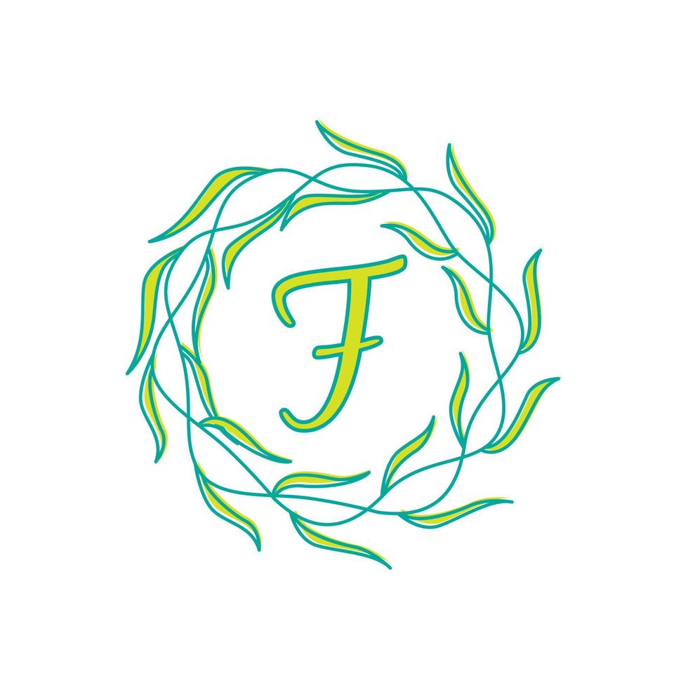 lettera f con circolare verde foglia logo vettore icona simbolo illustrazione design modello