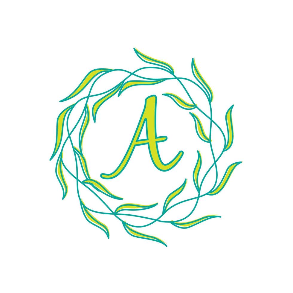 lettera un' con circolare verde foglia logo vettore icona simbolo illustrazione design modello