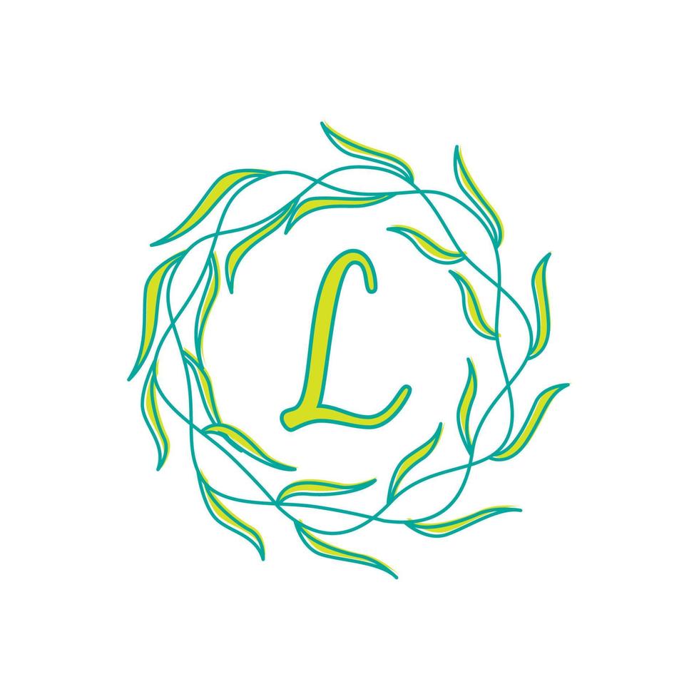 lettera l con circolare verde foglia logo vettore icona simbolo illustrazione design modello